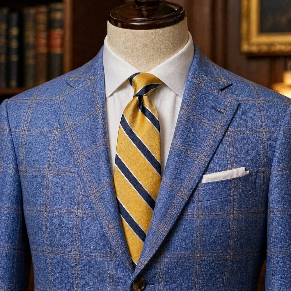 Isaia Blue Glen Plaid Sport Coat + Nicky Silk Tie & Zanella Navy Trousers
